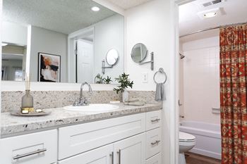 Spa-style bathrooms featuring new vanity cabinets